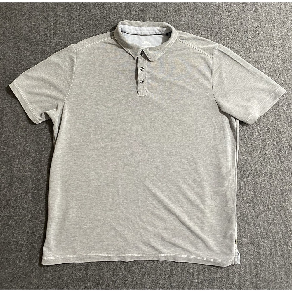 Tommy Bahama Polo Shirt Mens Gray Logo Stretch Comfort Size XL